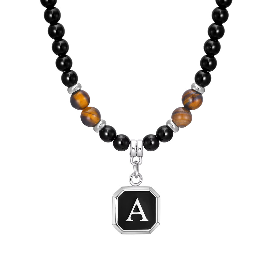 Halskette mprainbow, Edelstahl, Perle, Tigerauge, Alphabet A-Z, Unisex - Bild 2