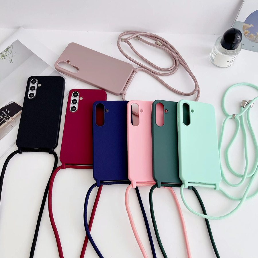 Mehrfarbige Silikon-Handyhülle für Samsung Galaxy S26 S25 S24 S23 S22 S21 S20 Ultra Plus mit verstellbarem Schultergurt und Lanyard-Abdeckung in Pink - Bild 1