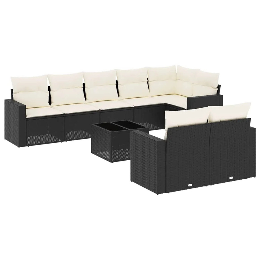 vidaXL 9-tlg Garten-Sofagarnitur aus Poly-Rattan mit Kissen, Schwarz - Bild 2