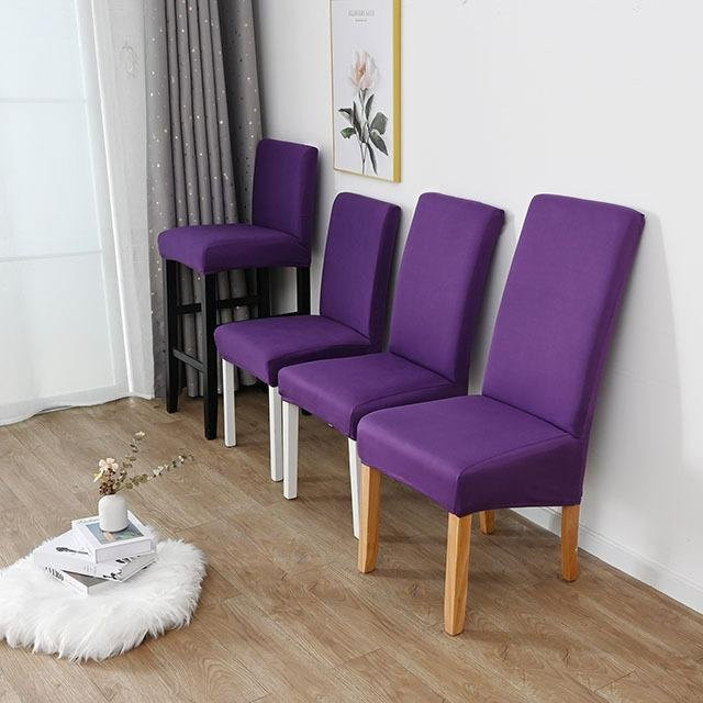 Einfarbige Spandex Stretch Stuhlbezüge aus Polyester von Your Warm Home in Violett für Esszimmer, Küche oder Büro, Größe S (35-45 cm) - Bild 1