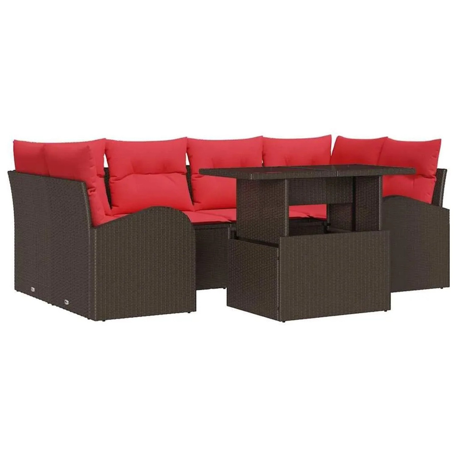vidaXL Gartensofa-Set aus Poly-Rattan mit 7 Kissen in Braun - Bild 2