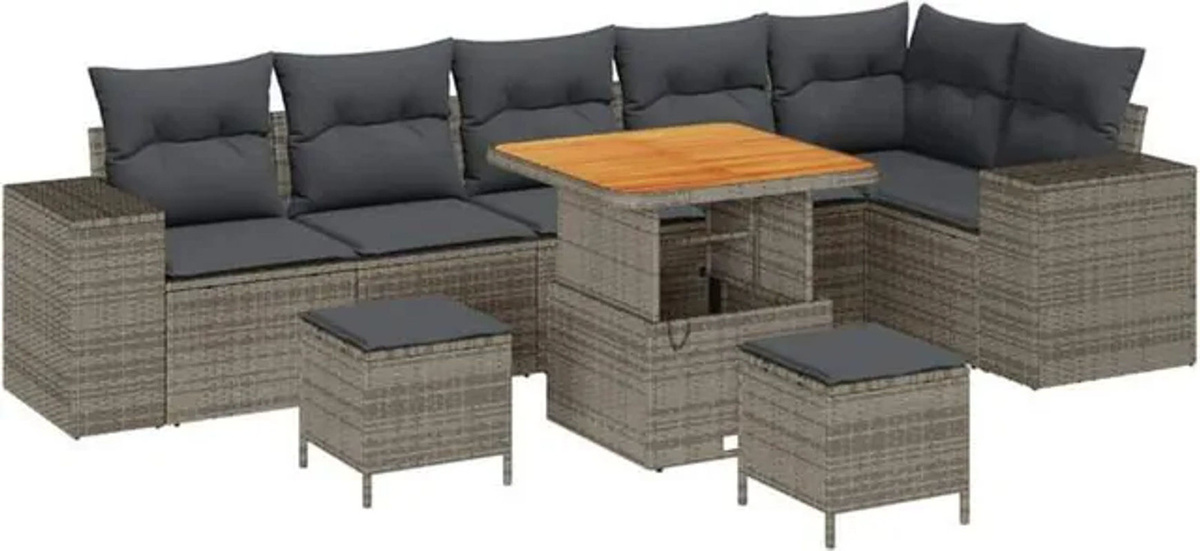 vidaXL Garten-Sofa-Set aus Poly-Rattan in Grau, 9-teiliges modernes Loungemöbel-Set - Bild 1