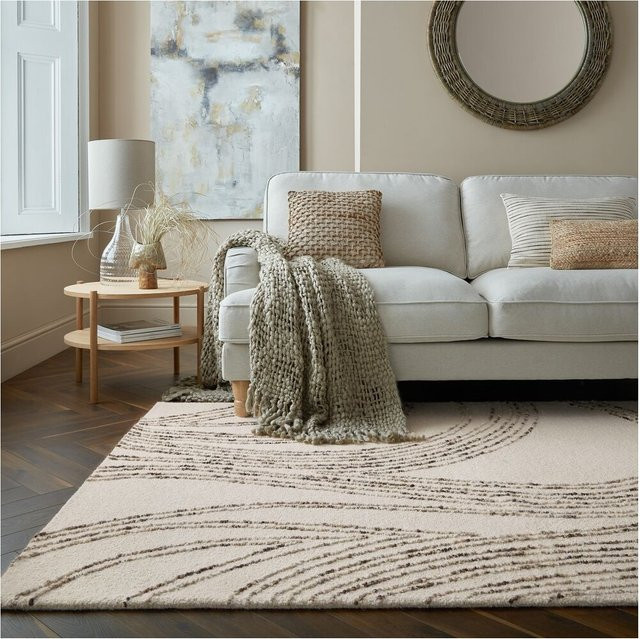 Wollteppich Kadima Design HUMBER abstrakt in Natur-Braun und Beige mit Wirbel-Liniendesign, Breite: 80 cm, Länge: 150 cm - Bild 1
