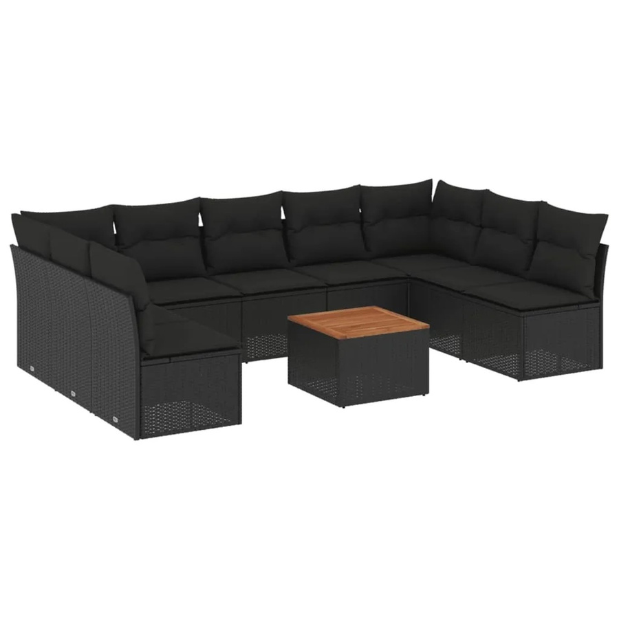 vidaXL 10-tlg Garten-Sofagarnitur aus Poly-Rattan und Akazienholz in Schwarz mit Kissen Modell 73 - Bild 2