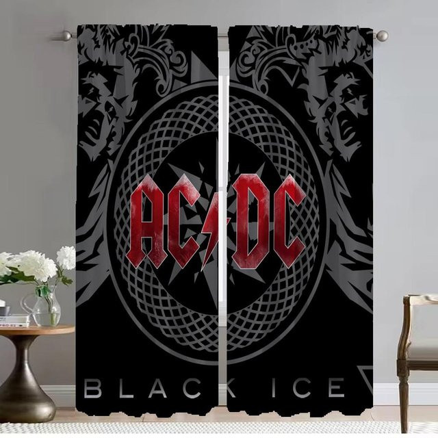 Rock-ACDC Fenstervorhang für Kinderzimmer und Schlafzimmer, 2 Paneele aus Polyester, Schwarz, Breite: 50 cm, Höhe: 70 cm - Bild 1