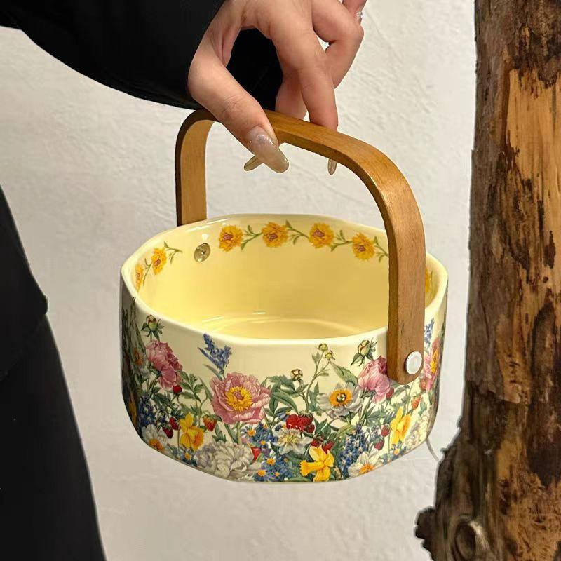 WJG Pretty B Keramik-Snackteller im mittelalterlichen Stil mit Blumen- und Fruchtmuster, Farbe: Weiß, 800ml - Bild 2