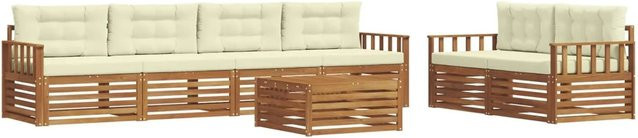 vidaXL Outdoor-Sofagarnitur 7-teilig aus Akazienholz mit Kissen in Natur und Creme - Bild 1