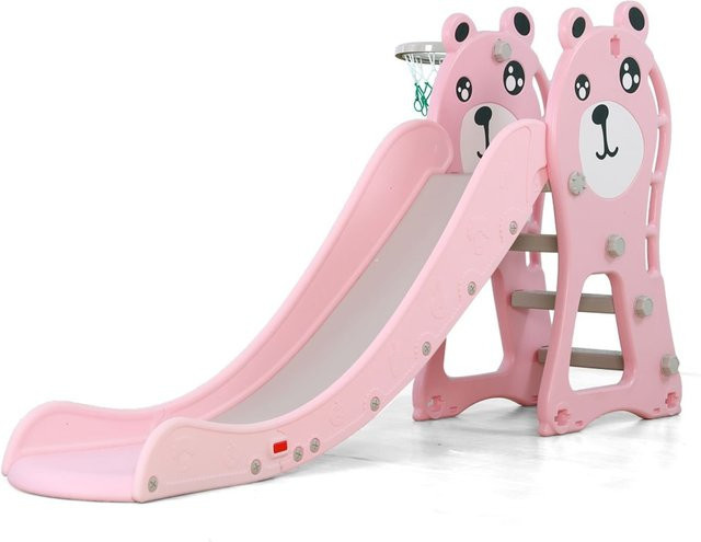 Moni Pooh Kinderrutsche Bären Design rosa mit Basketballkorb - Bild 1
