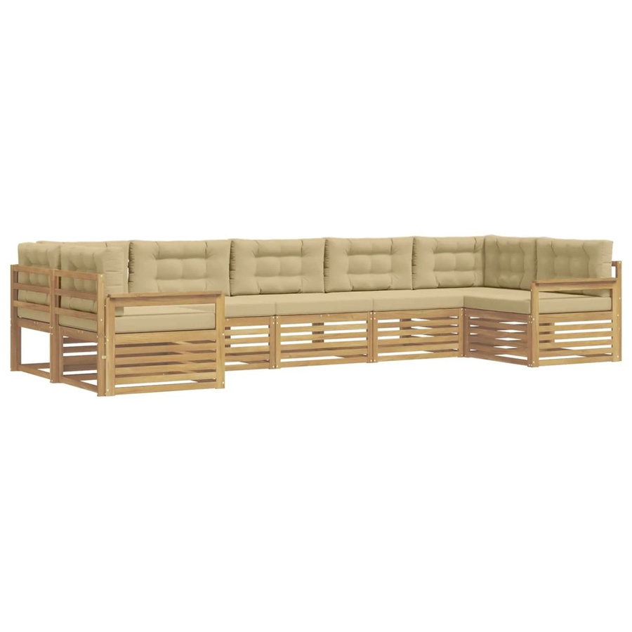 vidaXL Outdoor-Sofagarnitur aus Akazienholz in L-Form, 7-teilig mit Kissen in Weiß und Beige - Bild 2