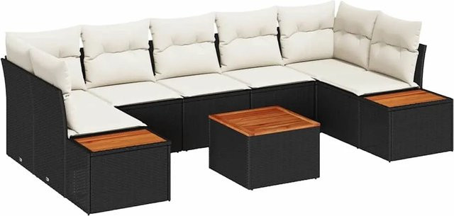 vidaXL Garten-Sofa-Set aus Poly Rattan in Schwarz mit 8 Teilen und Kissen inklusive Gartentisch und Stauraum - Bild 1