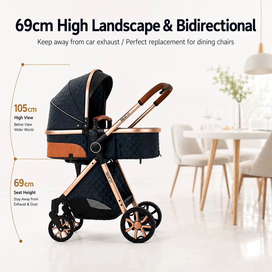 Prokoke 3-in-1 Baby-Reisesystem Kinderwagen Set in Blau mit Babywanne, Buggy und Autositz - Bild 2