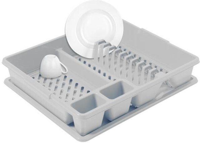 Curver Geschirrkorb mit Abtropfschale in Hellgrau, B/H/L: 38 x 8,8 x 45 cm - Bild 1