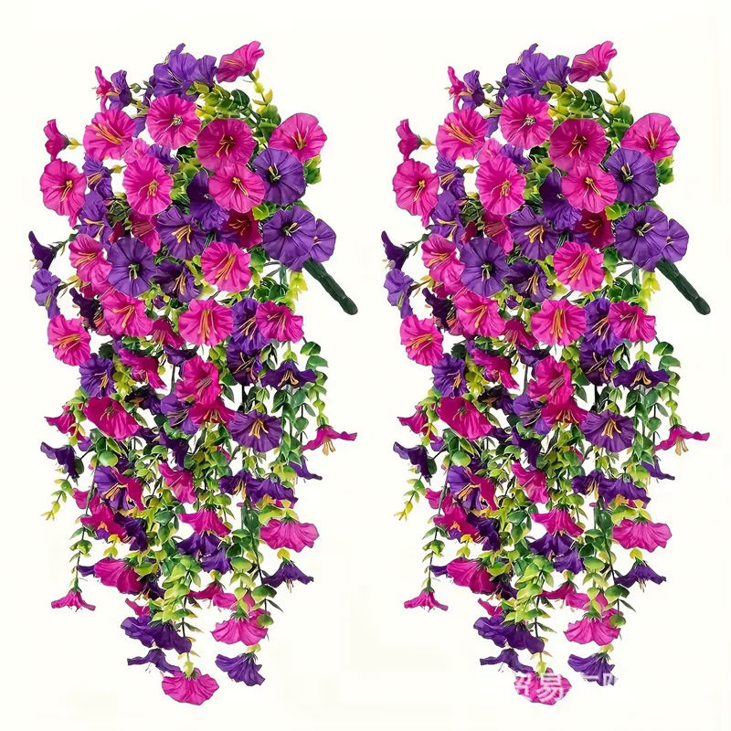 2er-Set künstliche hängende Pflanzen von xunyihappy mit Morning Glory und Eukalyptus in Mehrfarbig für Garten, Hochzeit und Dekoration - Bild 2