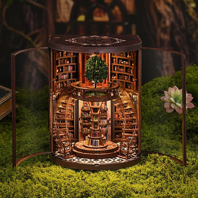 zuuton 3D Holzpuzzle Magisches Bibliotheks-Haus-Set, mit LED-Beleuchtung - Bild 1