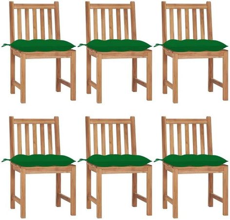 vidaXL Gartenstuhl-Set aus Teak-Massivholz mit Kissen, 6 Stück, Braun/Grün