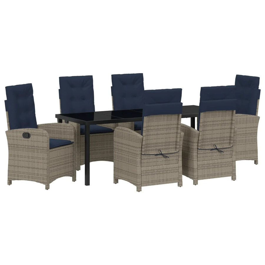 vidaXL Garten Essgruppe 7-teilig aus grauem Poly-Rattan für Terrasse und Garten - Bild 2
