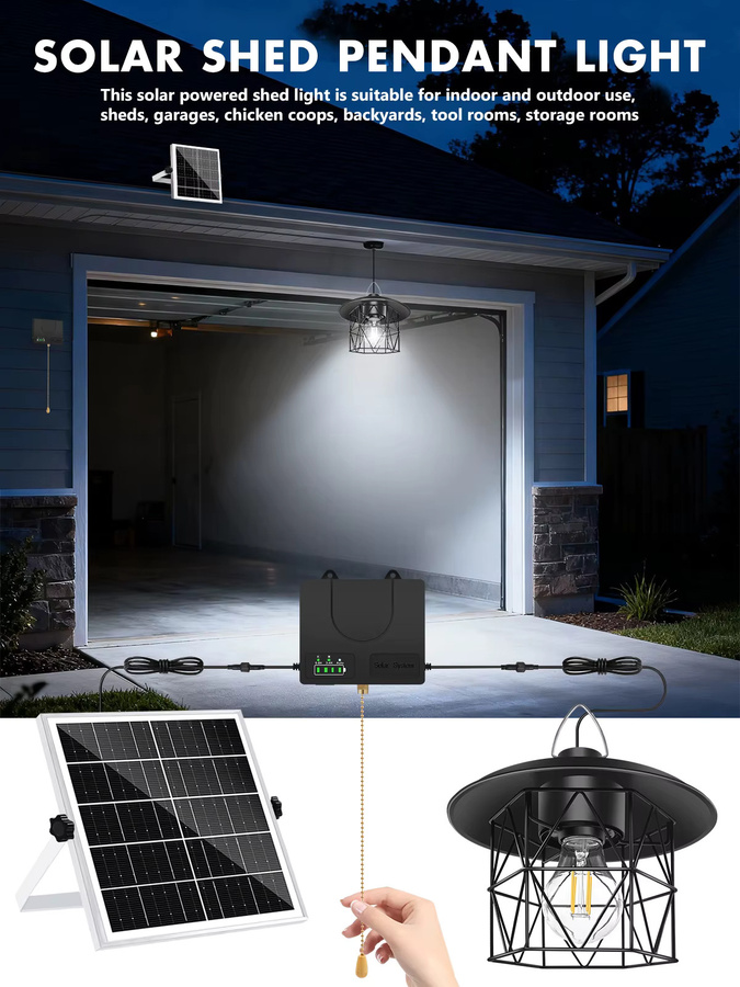 AMARYLLIS Solar-Pendelleuchte aus Metall in Schwarz, Retro-Design mit Zugschnur, IP65 wasserdicht, warmweißes Filament-Licht für Garten, Terrasse und Außenbereich - Bild 7