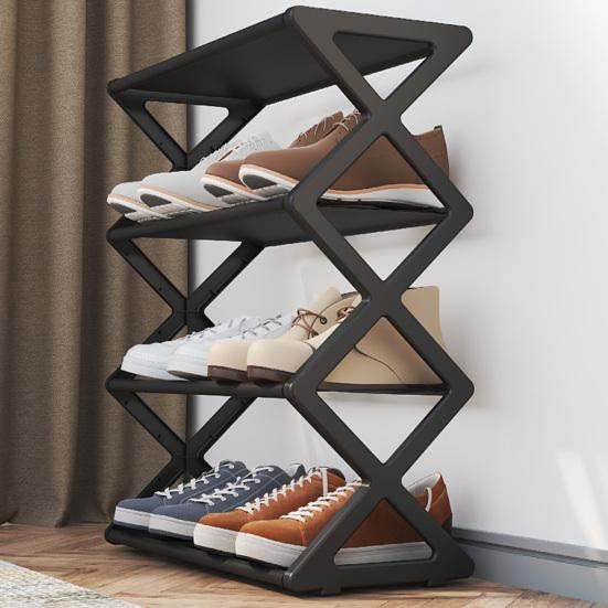 Zhouyuhaoh Schuhregal mit 4 Ebenen, freistehendes Schuhregal in Schwarz für Eingangsbereich und Schlafzimmer - Bild 6