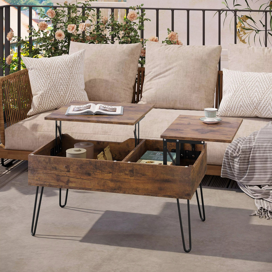 WOLTU Couchtisch in Braun mit doppelter Hebeplatte, höhenverstellbarer und ausziehbarer Wohnzimmertisch mit versteckter Aufbewahrung im Industrial Design - Bild 2
