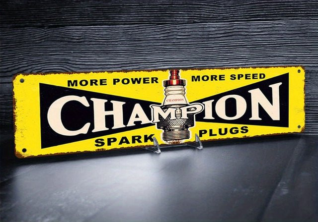 CIFBUY Vintage Metallschild Champion Spark Plugs Bar-Dekoration Gelb, Breite: 40,0 cm, Höhe: 40,0 cm - Bild 1