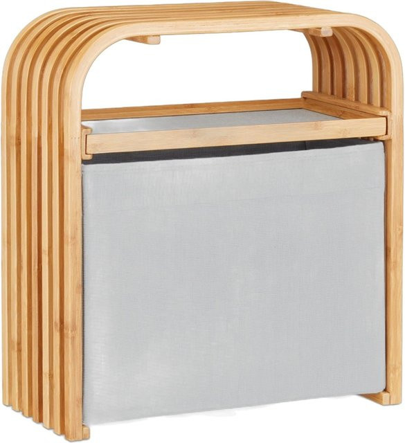 Relaxdays Hocker aus Bambus mit Aufbewahrungsbox in Natur und Hellgrau im skandinavischen Design, B/T/H: 45 x 41 x 19,5 cm - Bild 1