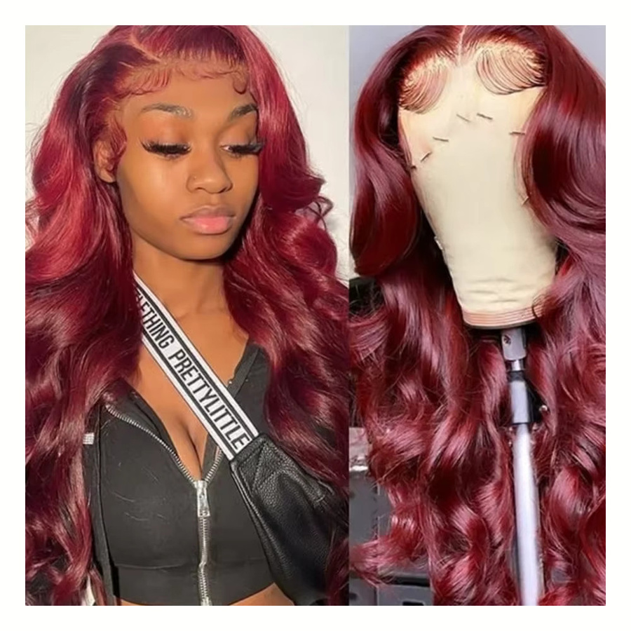 Graww Rote Body Wave HD Lace Frontal Perücke, Burgunderrot, Damen - Bild 5