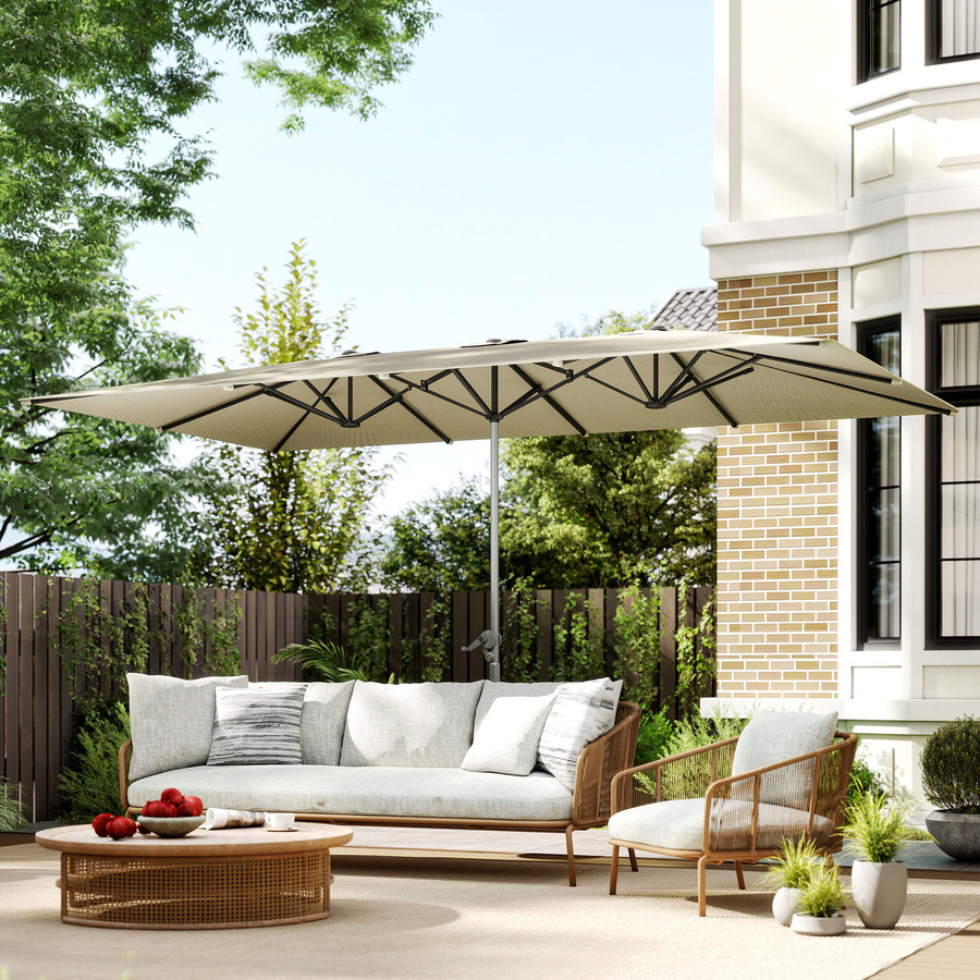 Outsunny Doppelsonnenschirm mit Kurbel in Cremeweiß aus Aluminium mit UV-Schutz 50+ B/H/L: 451 x 264 x 264 cm - Bild 2