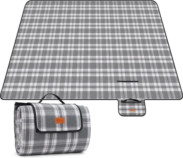 Sekey Picknickdecke Grau Kariert, Wasserdicht und Sandfrei, B/B: 200 x 200 cm - Bild 1