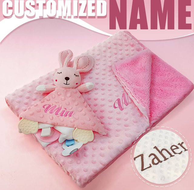 Personalisierte NanBeiCat Baby Sicherheit Decke mit Rassel und Tag in Pink für Neugeborene - Bild 1