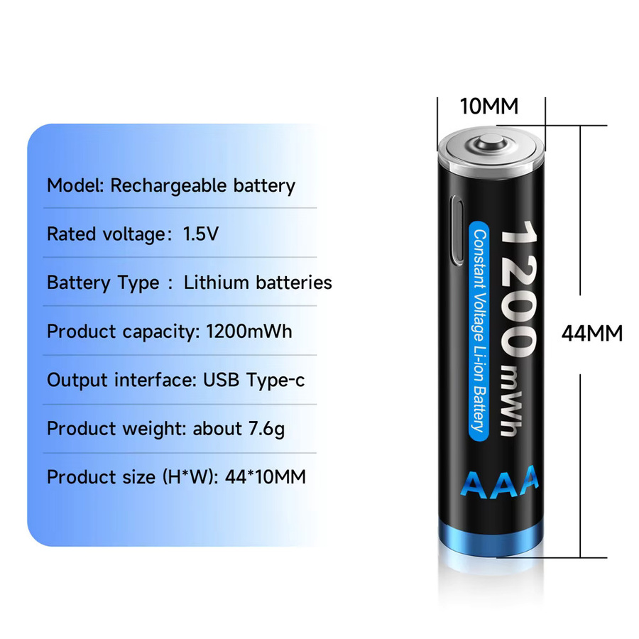CITYORK 1,5V AAA Lithium-Ionen-Batterie mit USB-C Anschluss, wiederaufladbar, Schwarz - Bild 2