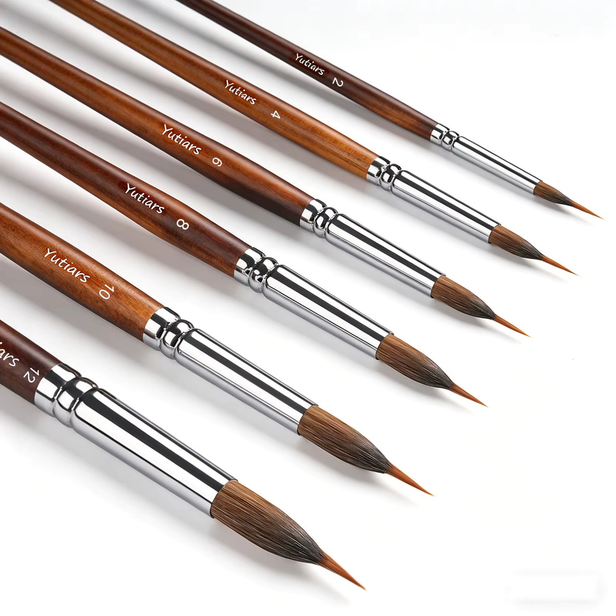 Yutiars Aquarellpinsel Set aus 6 Stück mit 4 professionellen Synthetikpinseln und extra langem Pinhead in Braun - Bild 2