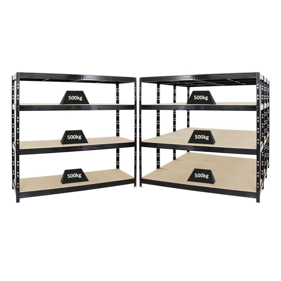 4er-Set PROREGAL Rhino Profi Schwerlastregal Schwarz mit 4 verstellbaren MDF-Holzplatten, H x B x T: 180 x 200 x 60 cm - Bild 2