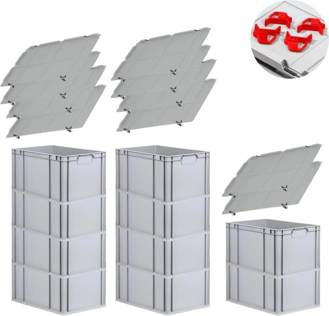 PROREGAL Spar Set mit 10x Eurobox Nextgen Economy in Rot inklusive Auflagedeckeln und 4x Schiebeschnappverschlüssen, H x B x T: 32 x 40 x 60 cm - Bild 1