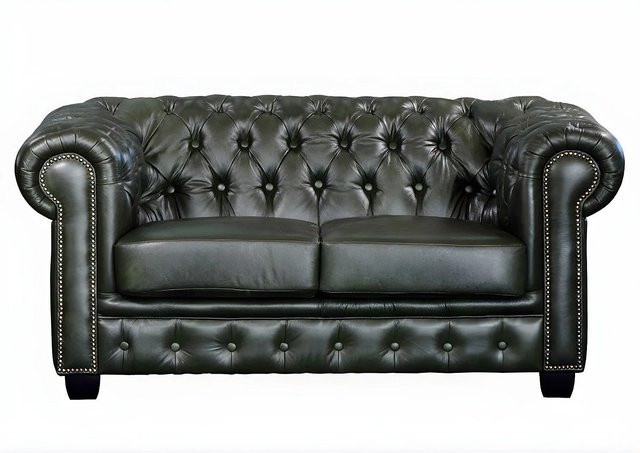 Vente-unique Chesterfield Sofa Brenton in Tannengrün mit Lederbezug und Punktsteppung, Breite: 160 cm - Bild 1
