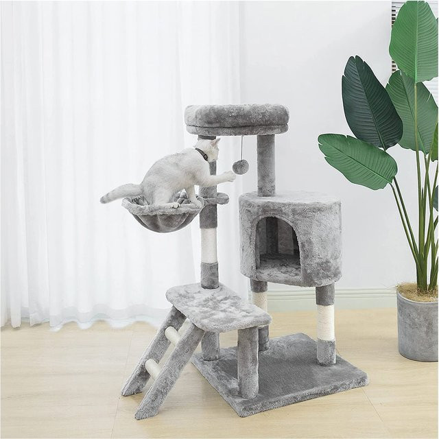 NYVI Katzen Kratzbaum Figaro Grau mit Katzenhöhle, Hängematte, Spielzeug und Sisal Kratzsäule, Höhe: 102 cm - Bild 1