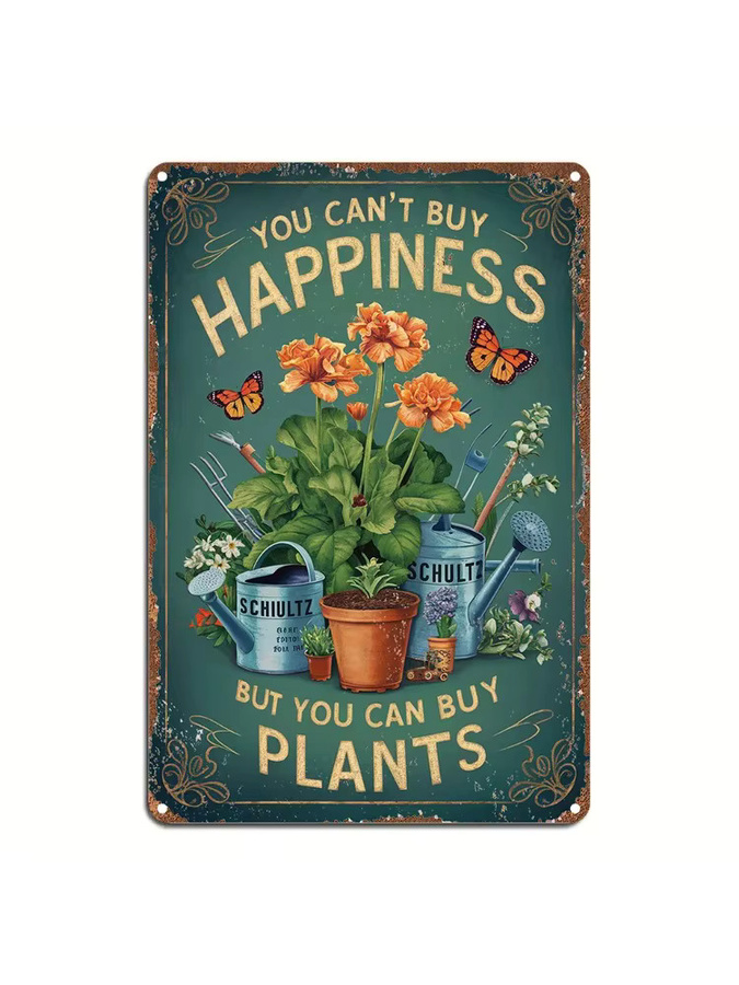 MINISO Vintage-Garten-Wandkunstschild aus Metall mit floralem Design und Typografie in Mehrfarbig - Bild 2