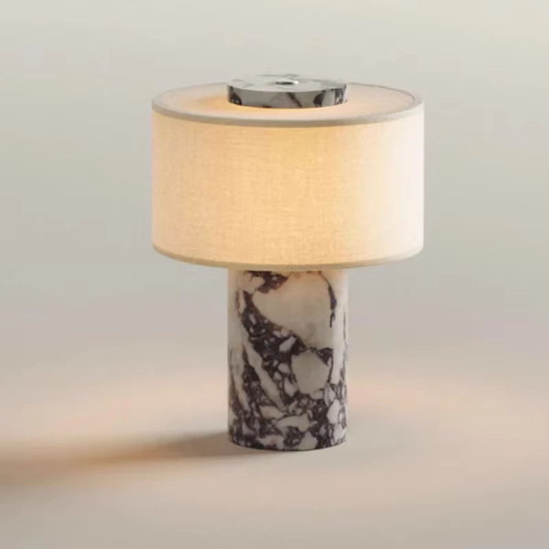 HomeLover Tragbare Tischlampe aus Naturmarmor mit Stofflampenschirm, USB-Ladefunktion und Touch-Dimmfunktion, Warmweißes Licht für Wohnzimmer und Schlafzimmer - Bild 2