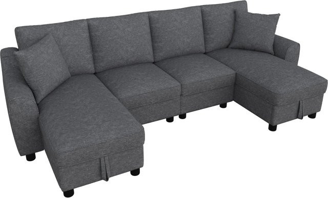Merax U-Sofa Modular in Grau mit Chenille-Bezug und Stauraum, B/T/H: 280 x 137 x 84 cm - Bild 1