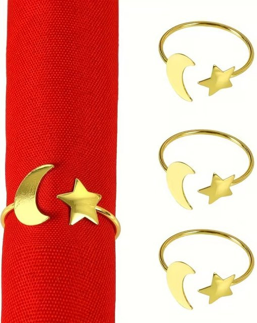 Serviettenringe aus Metall in Gold mit Mond und Sternen für Ramadan, Eid und festliche Tischdekoration - Bild 1