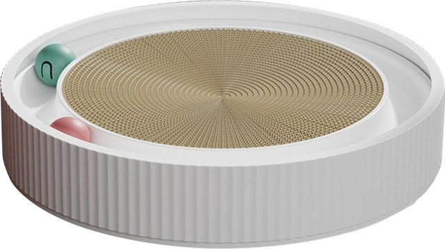 TOMTOP JMS Katzenkratzbrett, 3-in-1, rundes Kratzbrettnest mit Spielzeugbällen, weiß - Bild 1