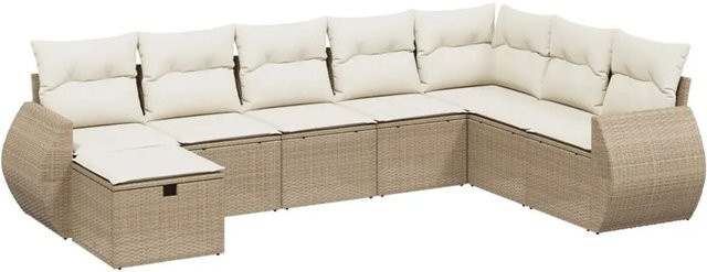 vidaXL 8-teilige Garten-Sofagarnitur in L-Form aus Poly-Rattan mit Kissen in Beige-Creme - Bild 1