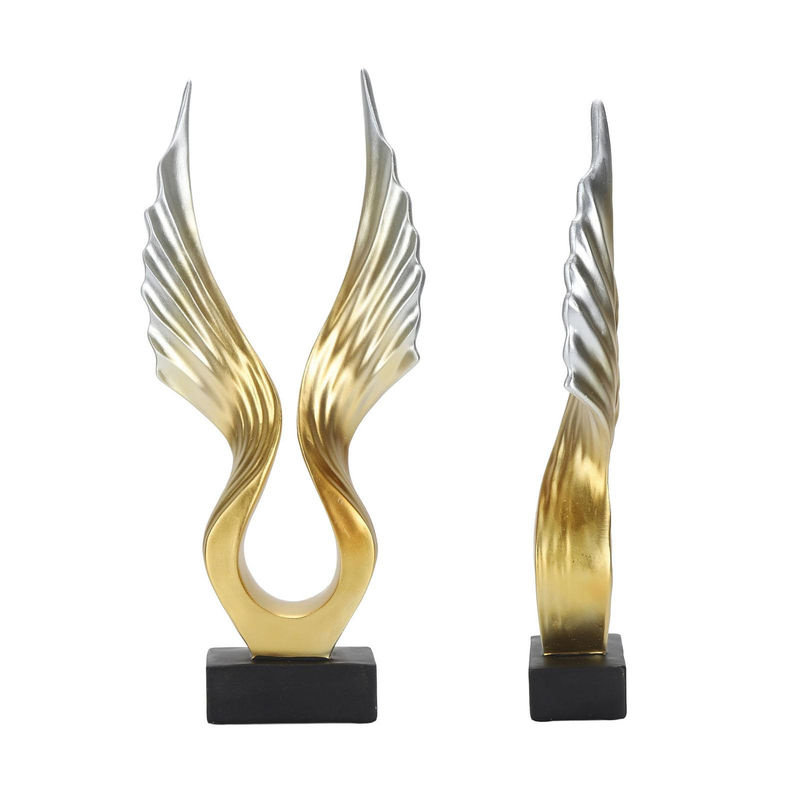 Tooarts Abstrakte Flügel Skulptur Modernes Design aus Kunstharz in Gold zur Dekoration - Bild 2