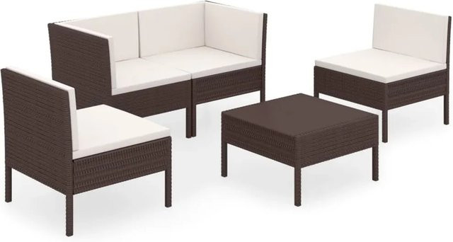 vidaXL 5-tlg Garten-Lounge-Set aus Poly Rattan in Braun mit Auflagen und Ottoman in L-Form - Bild 1