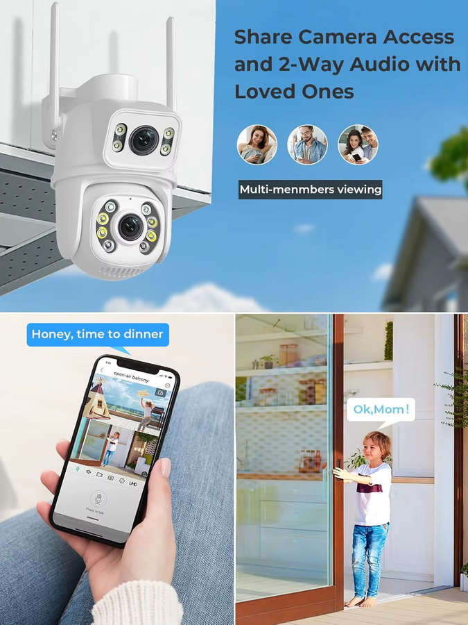 2er-Pack Zysecurity Outdoor WLAN PTZ IP-Kamera mit Doppellinse in Weiß, Sicherheitskamera mit Humanoid-Erkennung, Auto-Tracking, 2-Wege-Audio und Farbnachtsicht - Bild 3