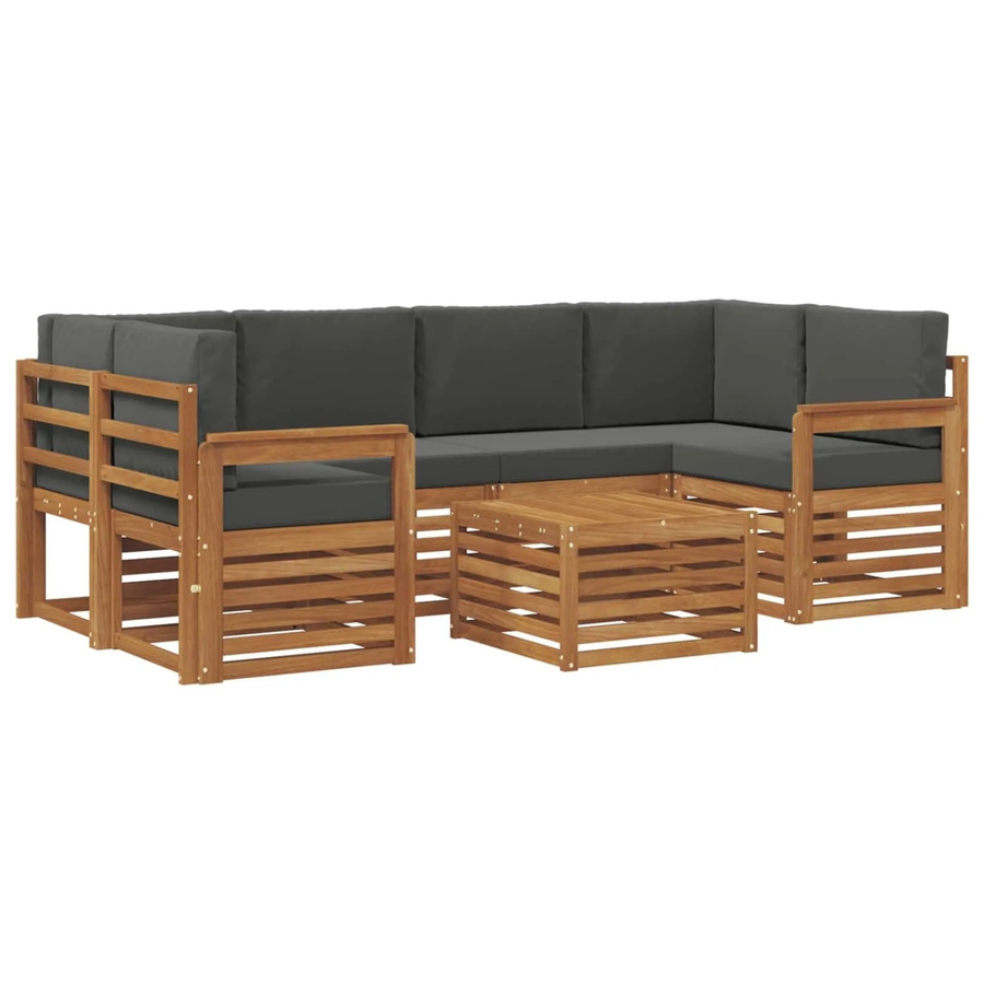vidaXL Sofagarnitur 7-teilig aus Massivholz Akazie in Natur und Anthrazit mit L-Form und Latten-Design - Bild 2
