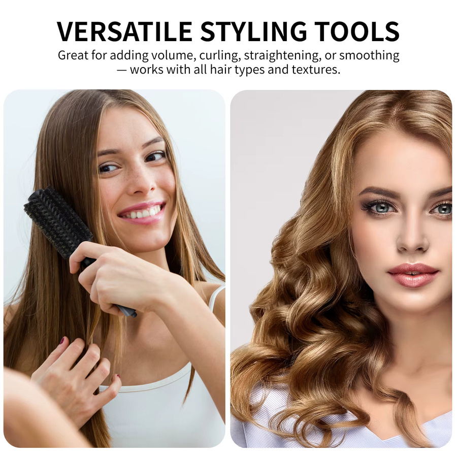 Runde Haarbürste mit Wildschweinborsten, Styling-Kamm für lockiges Haar - Bild 3