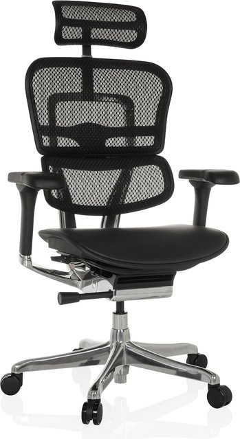 hjh OFFICE Luxus Chefsessel ERGOHUMAN GEN2 in Schwarz aus Leder und Netzstoff mit Armlehnen und Kopfstütze, höhenverstellbar - Bild 1