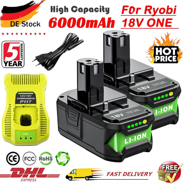 Ryobi 18V Plus Li-Ionen Akku 6Ah für Elektrowerkzeuge P108 P104 P107 RB18L50 RB18L20 - Bild 1