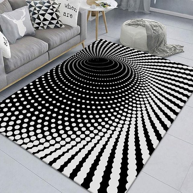 Lodestar 3D Vortex Illusion Teppich mit abstraktem geometrischem Design, rutschfest, Schwarz, B/T: 60 x 40 cm - Bild 1