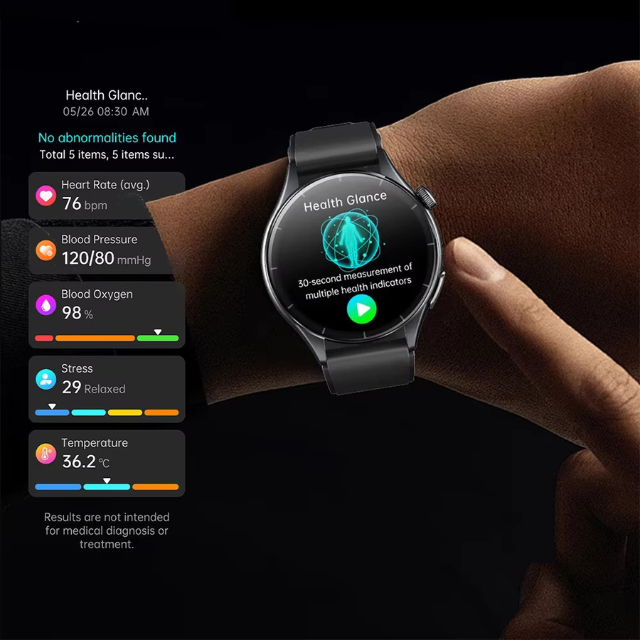 OUIO Smartwatch für iOS mit EKG, PPG, Blutdruck-, Harnsäure- und Blutsauerstoff-Überwachung in Schwarz - Bild 2